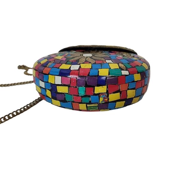 Vtg Himalayan Handmade Tibetan Mosaic Inlay Boho Clutch Evening Bag Multicolor - Picture 8 of 14